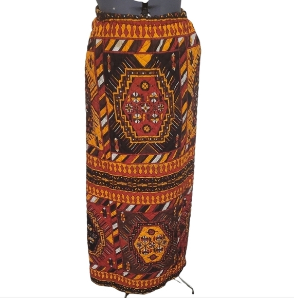 Vintage Dresses & Skirts - Boho Tribal Print Maxi Skirt | Southwestern Earth Tone Cottage Core Size Large